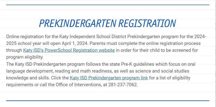  PreKindergarten Registration